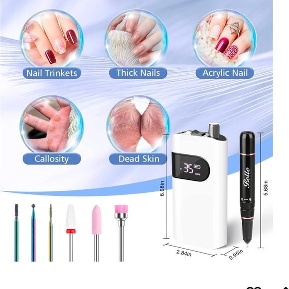 Belle Electric Nail Drill, 35000RPM Coreless Professional Nail Efile with 6 Nail - Picture 4 of 5